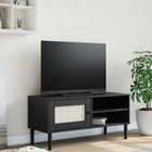 Tv-meubel 106x40x49 cm grenenhout poly rattan zwart