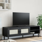 Tv-meubel 158x40x49 cm massief grenen zwart rattan-look