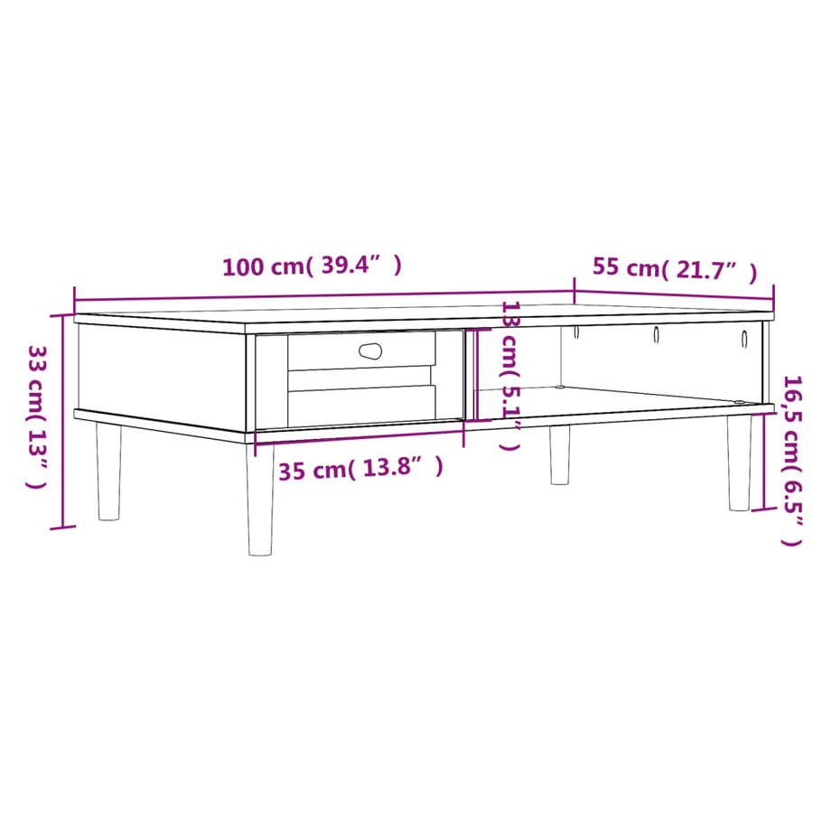 Salontafel Senja 00X55X33 Cm Rattan-Look Massief Hout Wit