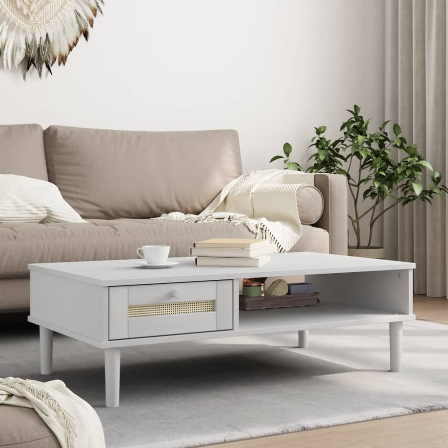 Salontafel Senja 00X55X33 Cm Rattan-Look Massief Hout Wit
