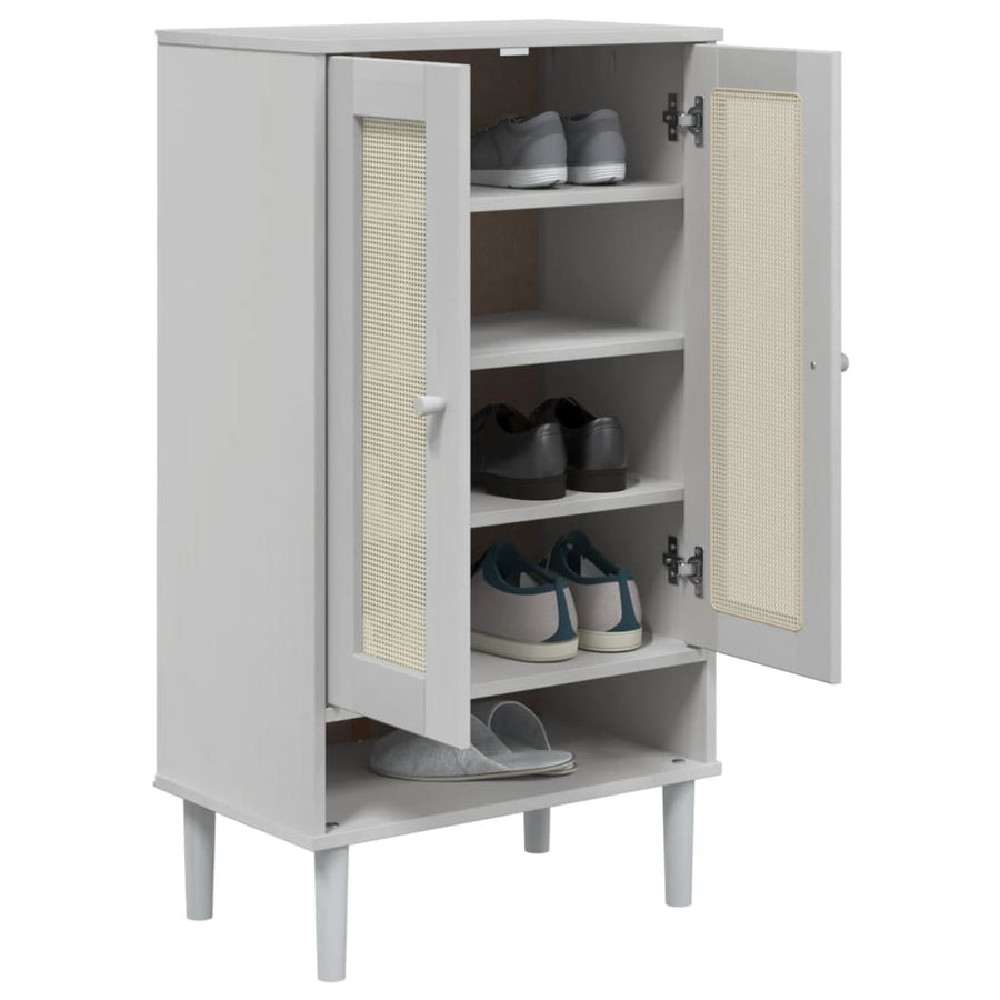 Schoenenkast Senja 59,5X35X107 Cm Rattan Look Grenenhout Wit