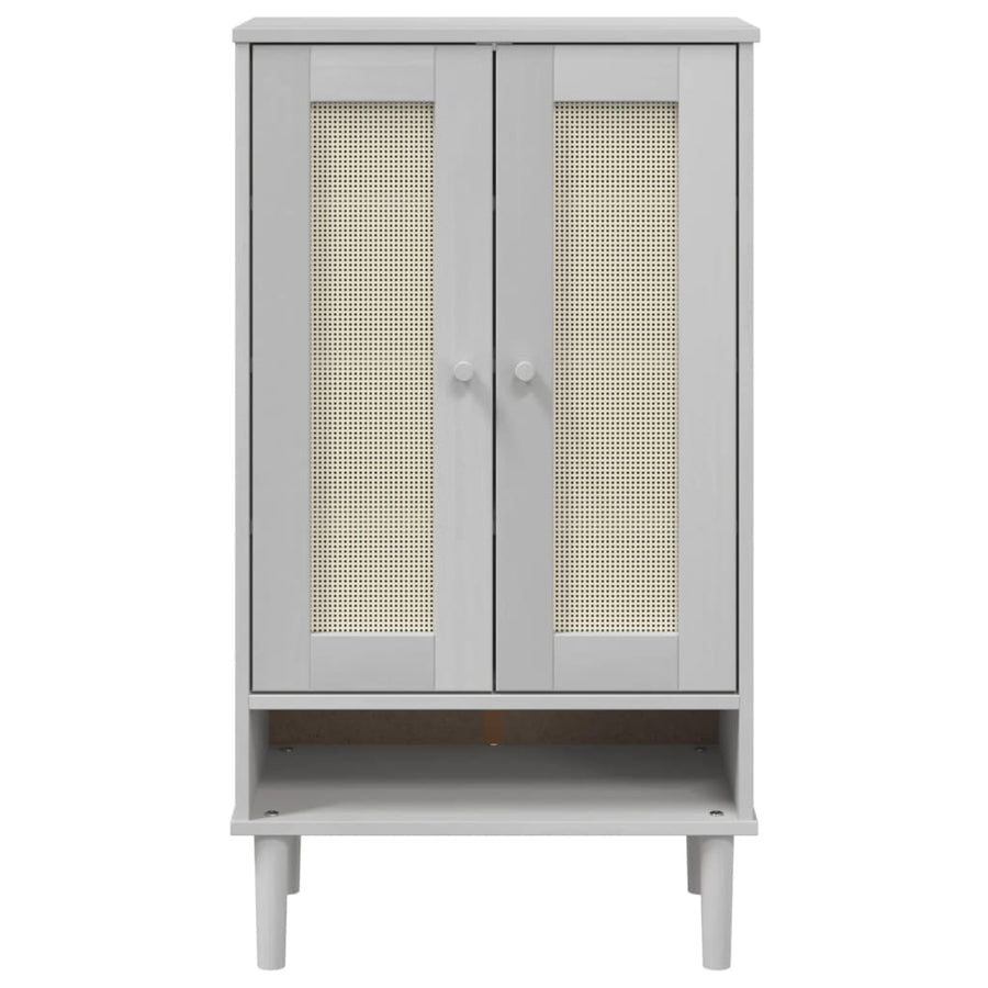Schoenenkast Senja 59,5X35X107 Cm Rattan Look Grenenhout Wit