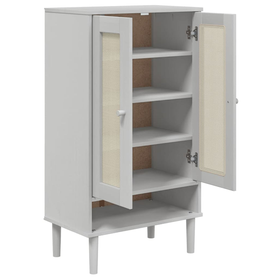 Schoenenkast Senja 59,5X35X107 Cm Rattan Look Grenenhout Wit