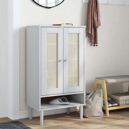 Schoenenkast Senja 59,5X35X107 Cm Rattan Look Grenenhout Wit