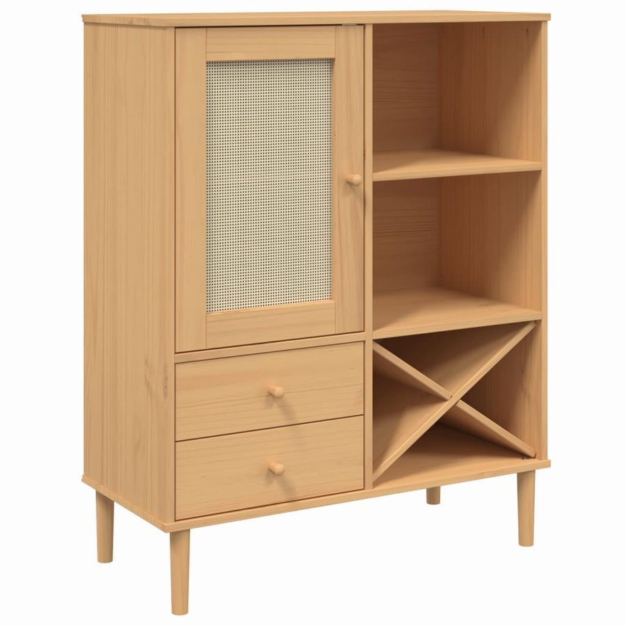 Hoge Kast Senja 90X40X112 Cm Rattan Look Grenenhout Bruin
