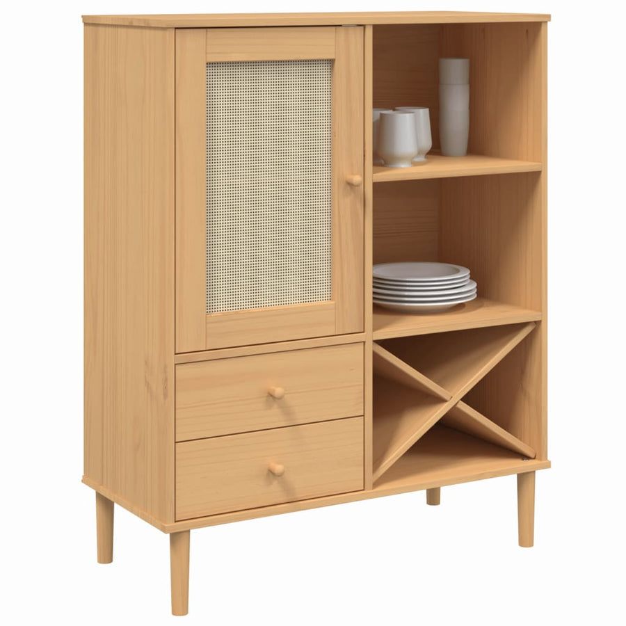 Hoge Kast Senja 90X40X112 Cm Rattan Look Grenenhout Bruin