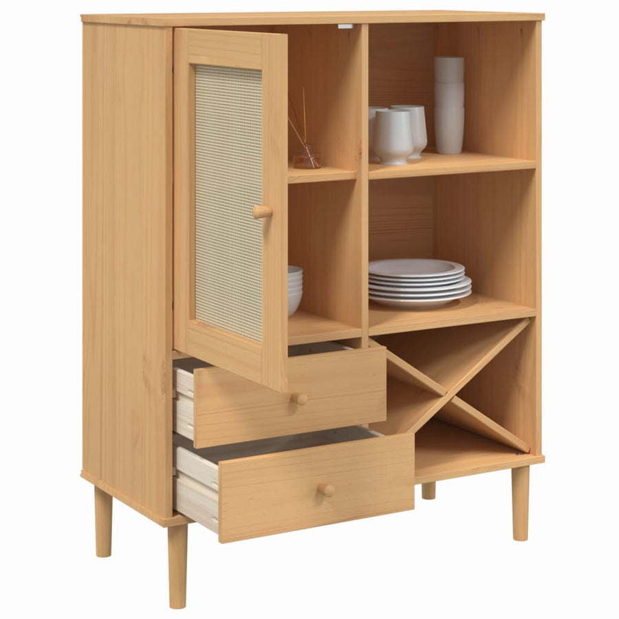 Hoge Kast Senja 90X40X112 Cm Rattan Look Grenenhout Bruin