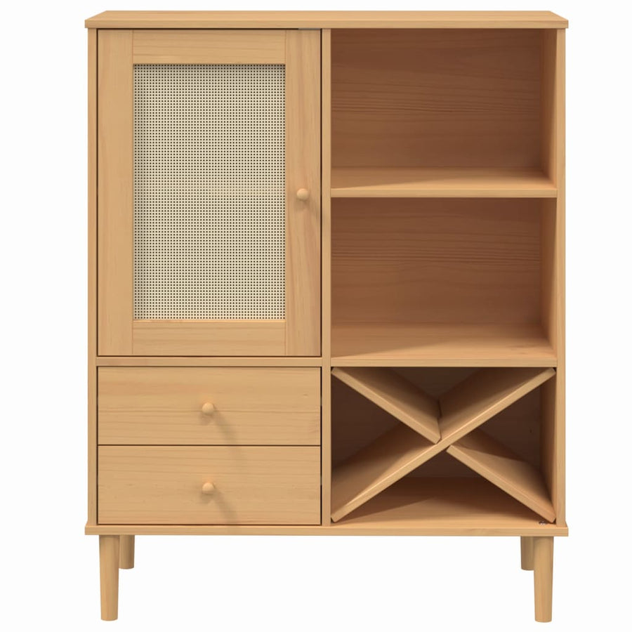 Hoge Kast Senja 90X40X112 Cm Rattan Look Grenenhout Bruin