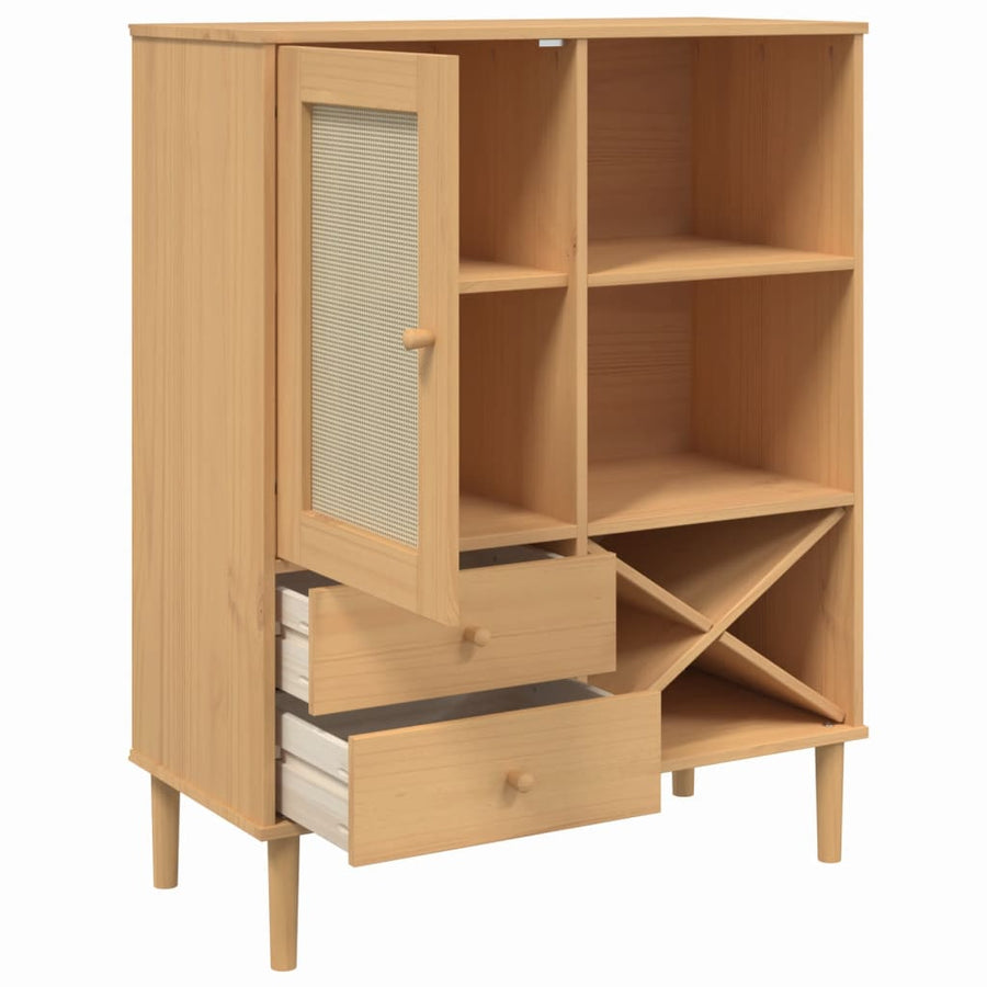 Hoge Kast Senja 90X40X112 Cm Rattan Look Grenenhout Bruin