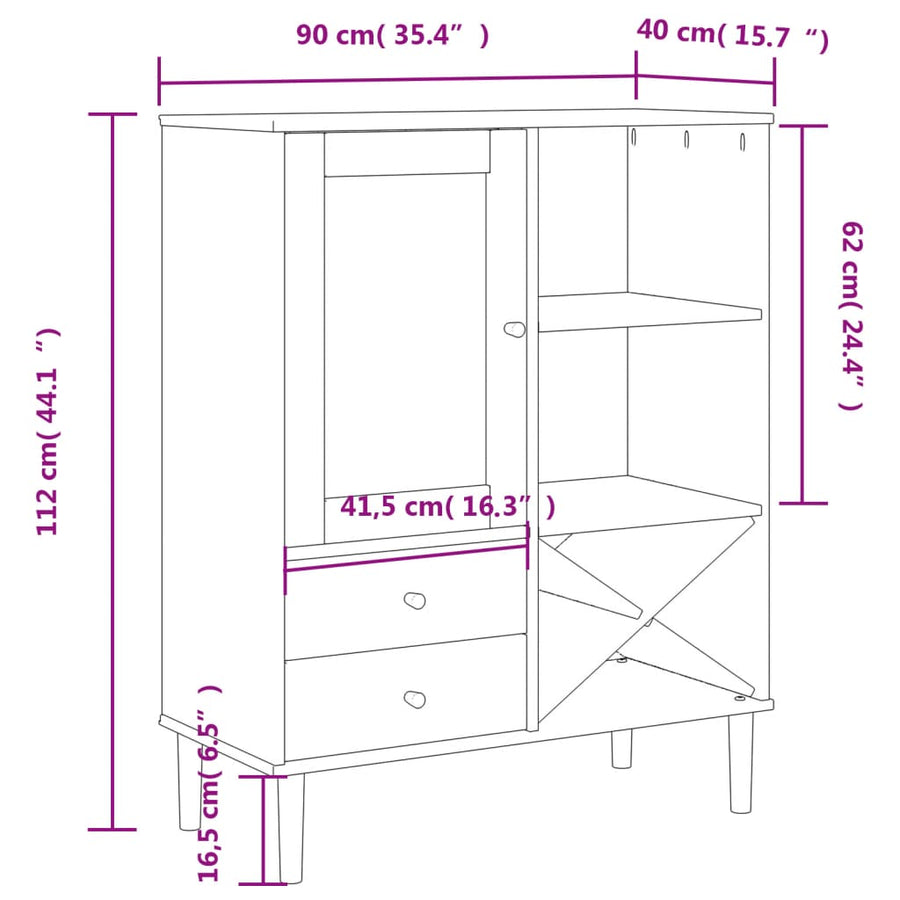Hoge Kast Senja 90X40X112 Cm Rattan Look Grenenhout Bruin