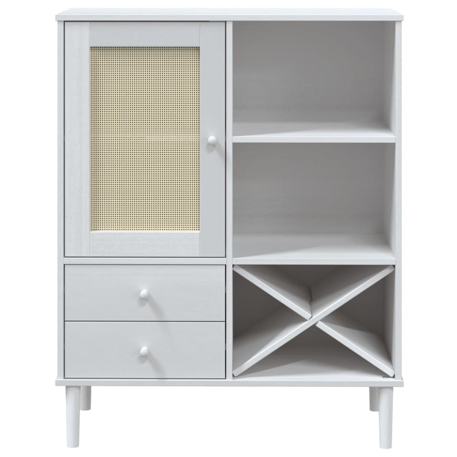 Hoge Kast Senja 90X40X112 Cm Rattan Look Massief Grenenhout Wit
