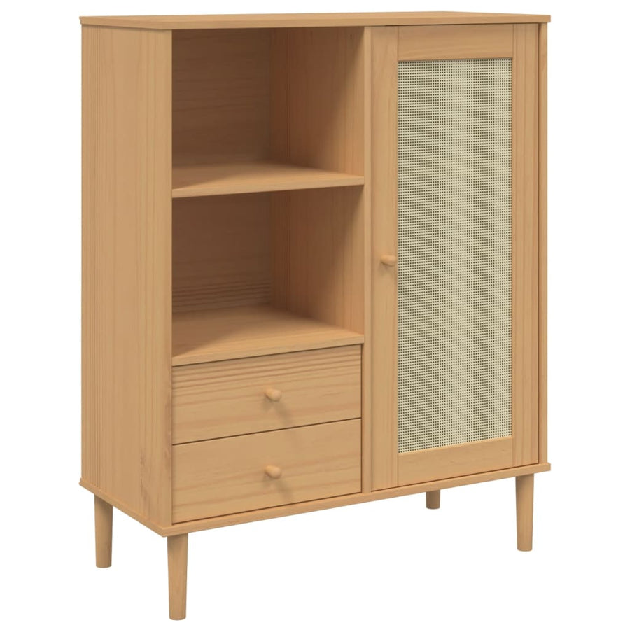 Hoge Kast Senja Rattan-Look 90X40X2 Cm Grenenhout Bruin