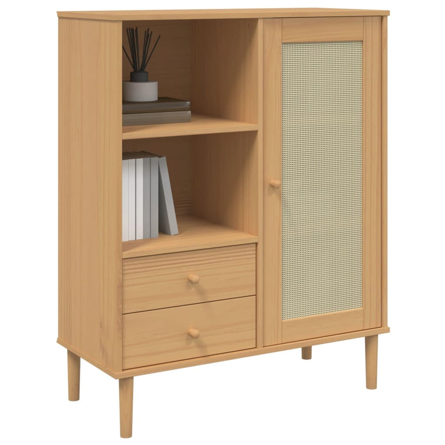 Hoge Kast Senja Rattan-Look 90X40X2 Cm Grenenhout Bruin