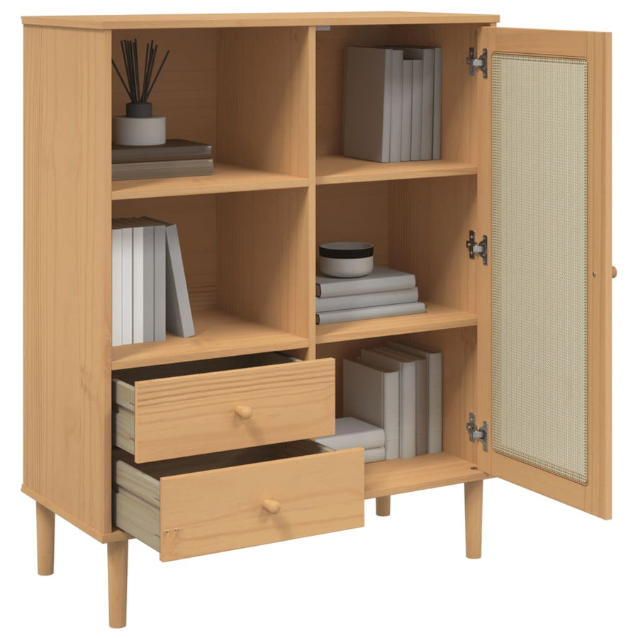 Hoge Kast Senja Rattan-Look 90X40X2 Cm Grenenhout Bruin