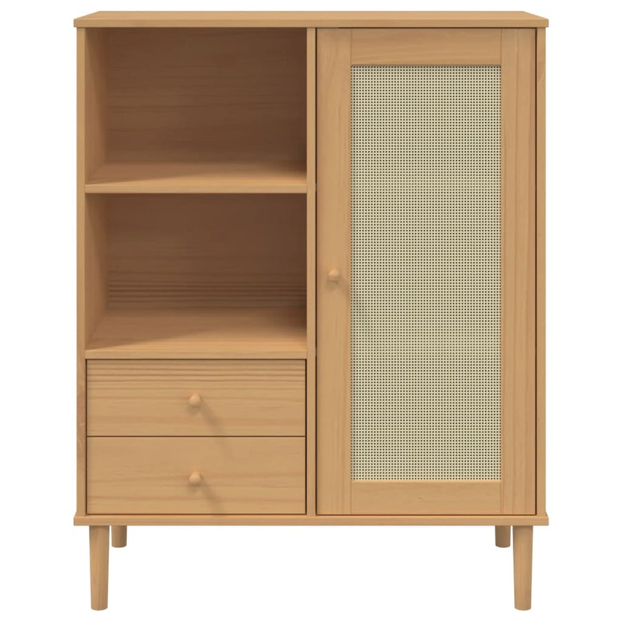 Hoge Kast Senja Rattan-Look 90X40X2 Cm Grenenhout Bruin
