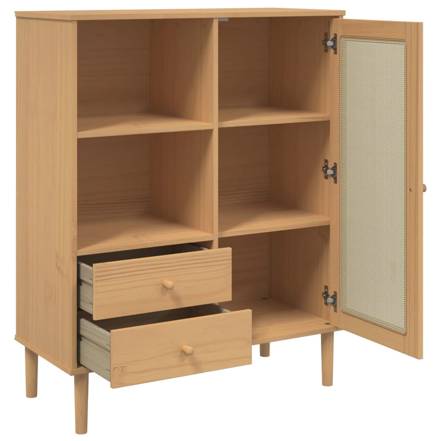 Hoge Kast Senja Rattan-Look 90X40X2 Cm Grenenhout Bruin