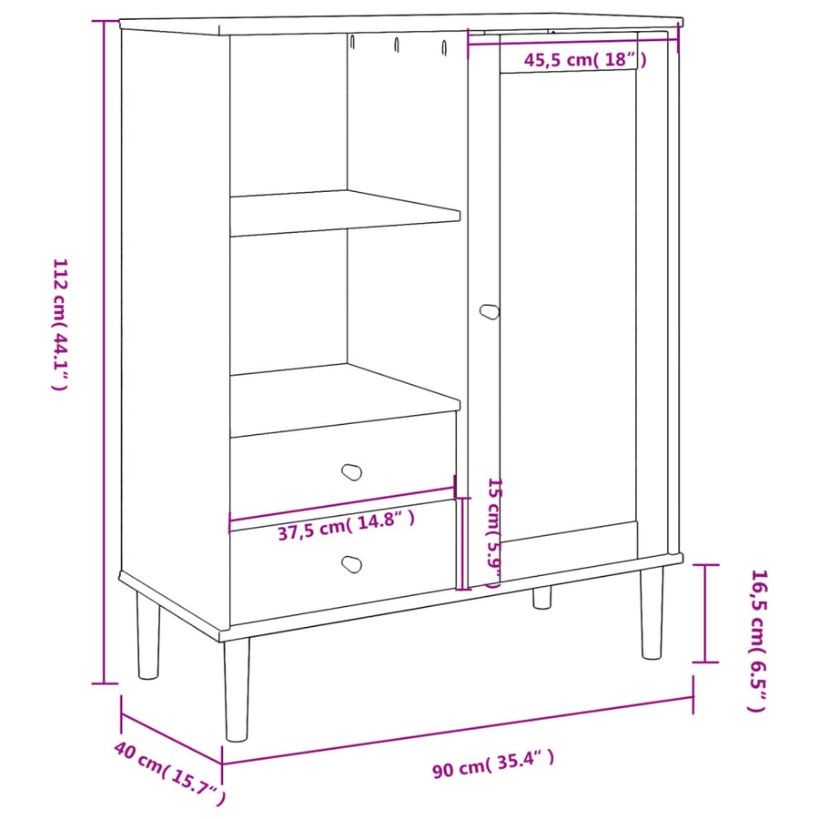 Hoge Kast Senja Rattan-Look 90X40X2 Cm Grenenhout Bruin