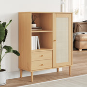 High cabinet SENJA Poly Rattan-look 90x40x112 cm pine wood brown