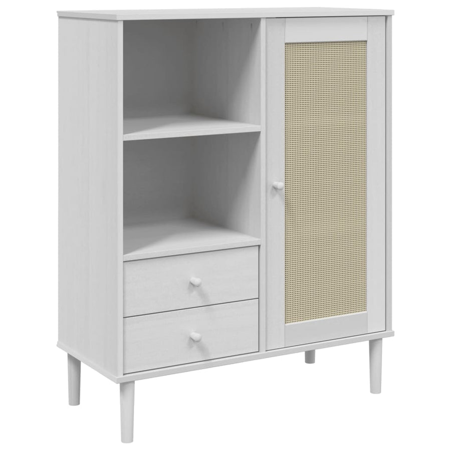 Hoge Kast Senja Rattan-Look 90X40X2 Cm Massief Grenenhout Wit