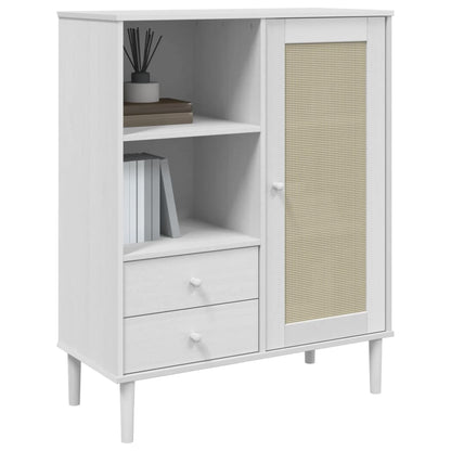 Hoge Kast Senja Rattan-Look 90X40X2 Cm Massief Grenenhout Wit