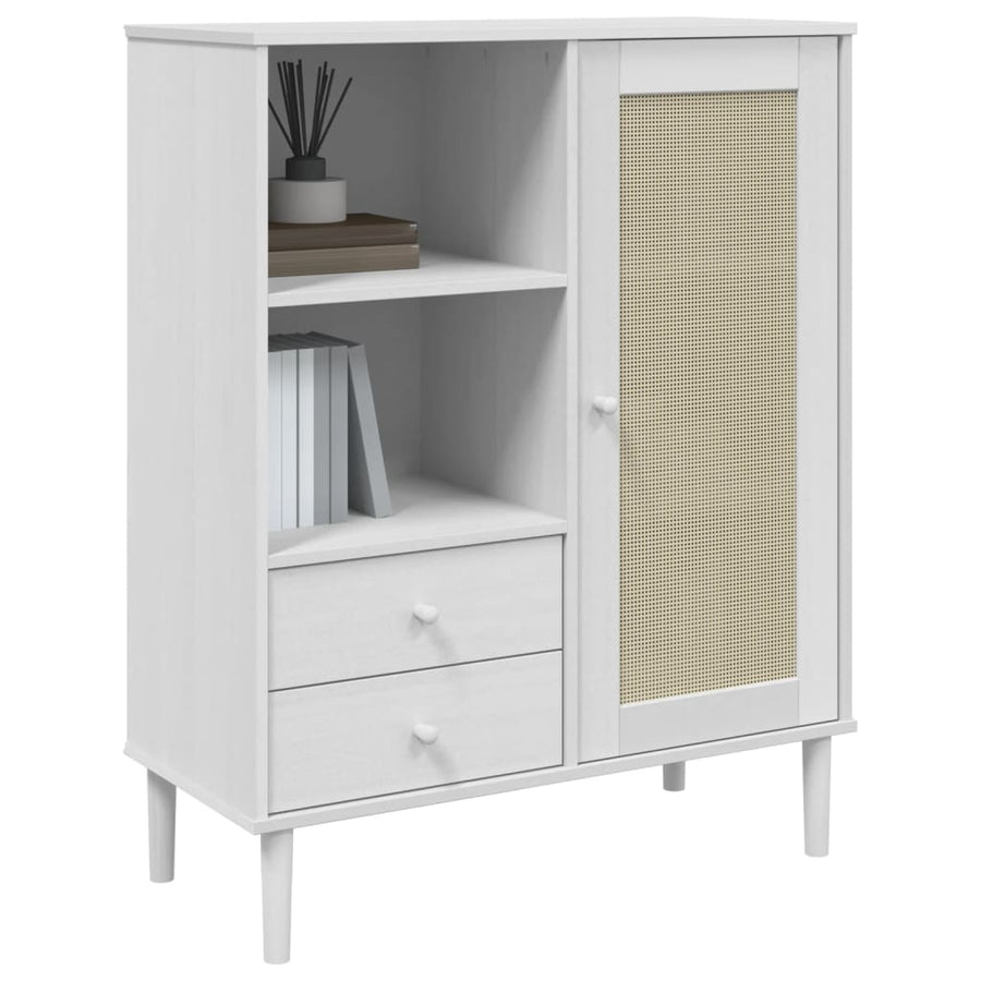 Hoge Kast Senja Rattan-Look 90X40X2 Cm Massief Grenenhout Wit