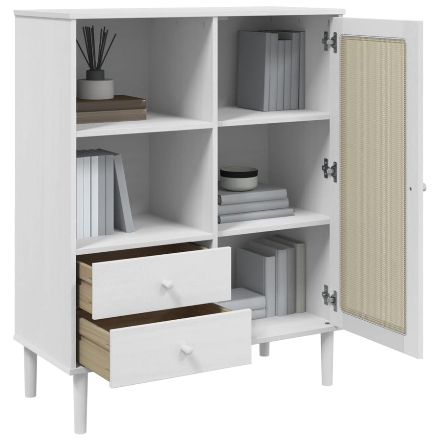 Hoge Kast Senja Rattan-Look 90X40X2 Cm Massief Grenenhout Wit