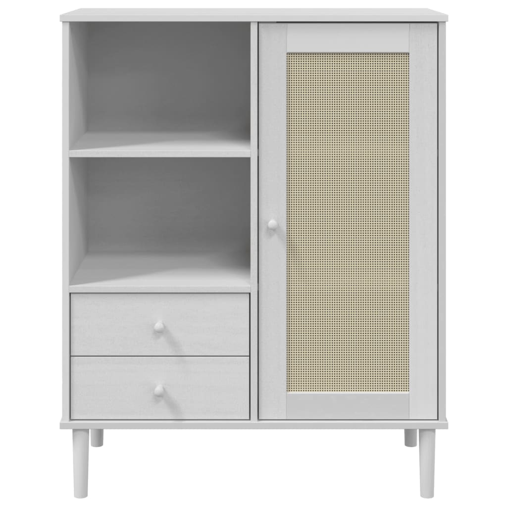 Hoge Kast Senja Rattan-Look 90X40X2 Cm Massief Grenenhout Wit