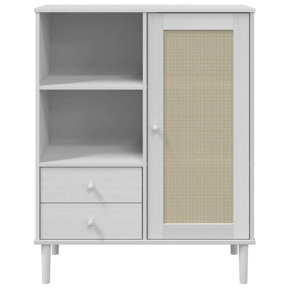 Hoge Kast Senja Rattan-Look 90X40X2 Cm Massief Grenenhout Wit