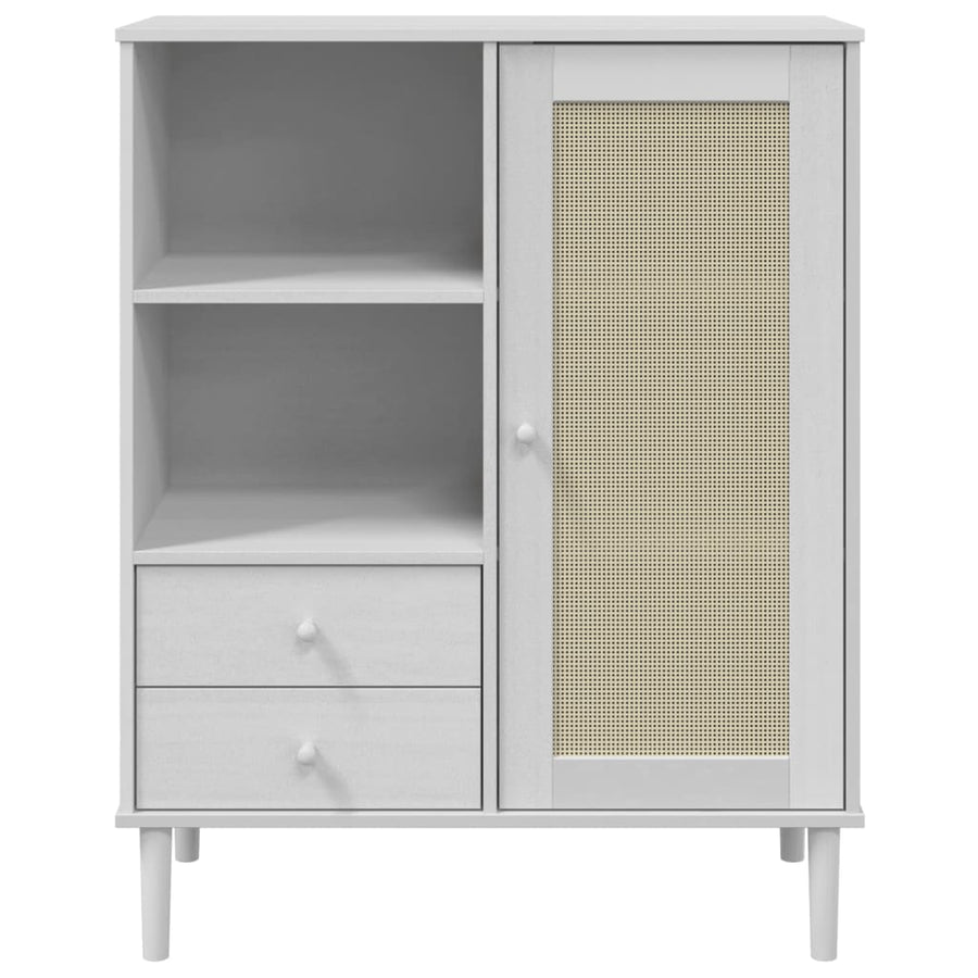 Hoge Kast Senja Rattan-Look 90X40X2 Cm Massief Grenenhout Wit