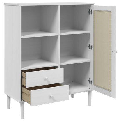 Hoge Kast Senja Rattan-Look 90X40X2 Cm Massief Grenenhout Wit