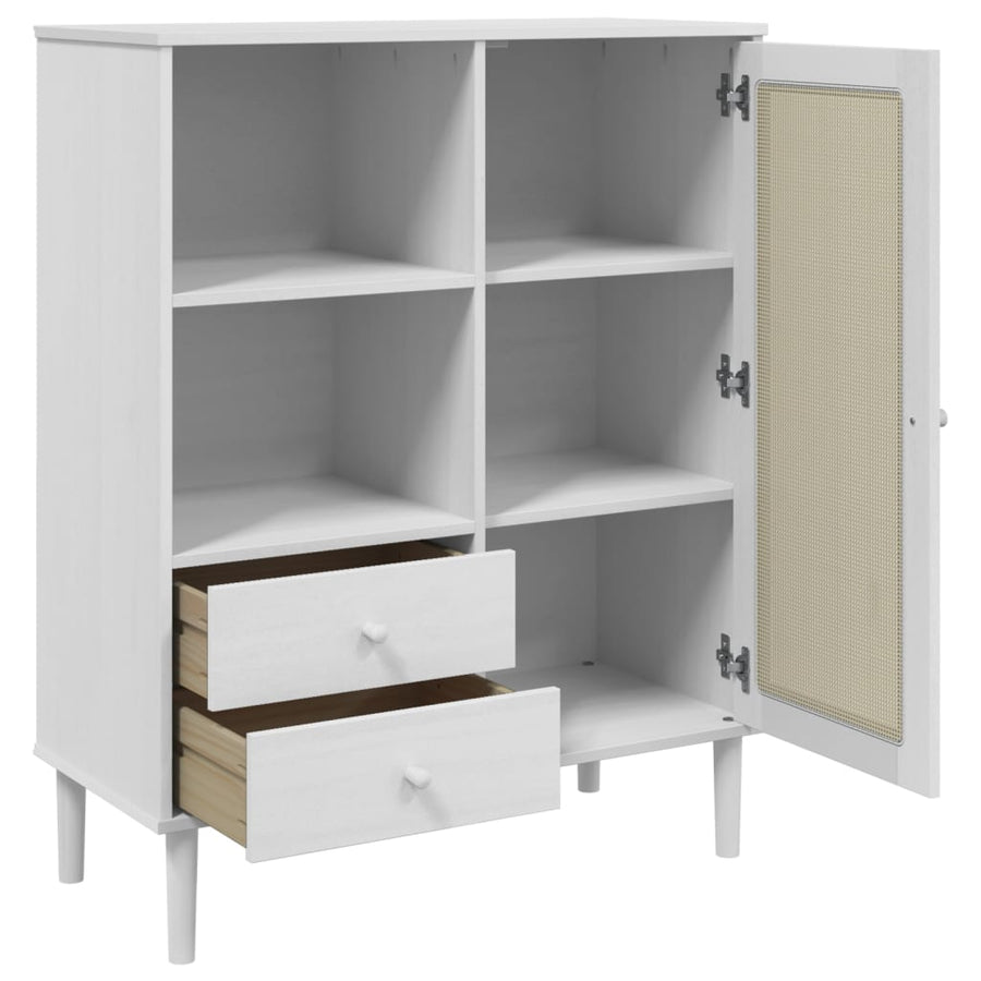 Hoge Kast Senja Rattan-Look 90X40X2 Cm Massief Grenenhout Wit