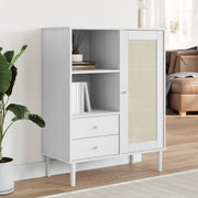 Tall cabinet SENJA Poly Rattan-look 90x40x112 cm solid pine wood white