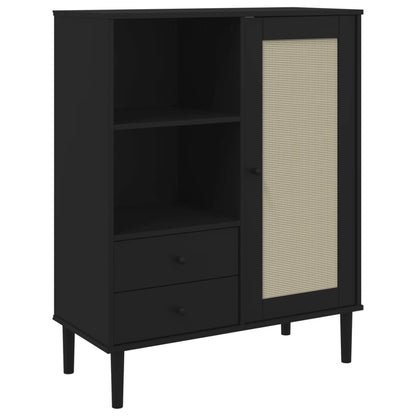 Hoge Kast Senja Rattan-Look 90X40X2 Cm Grenenhout Zwart