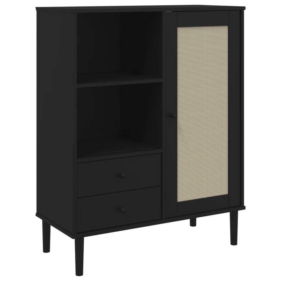 Hoge Kast Senja Rattan-Look 90X40X2 Cm Grenenhout Zwart