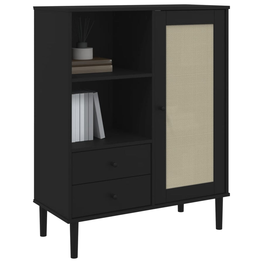 Hoge Kast Senja Rattan-Look 90X40X2 Cm Grenenhout Zwart