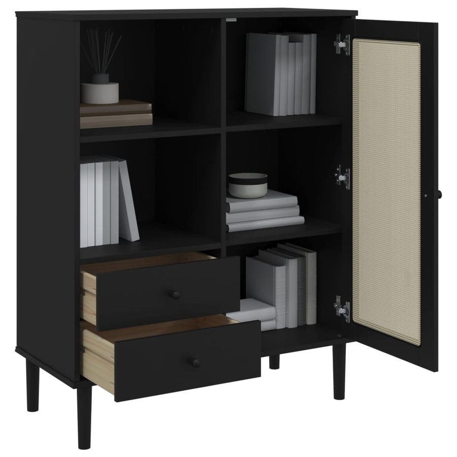 Hoge Kast Senja Rattan-Look 90X40X2 Cm Grenenhout Zwart
