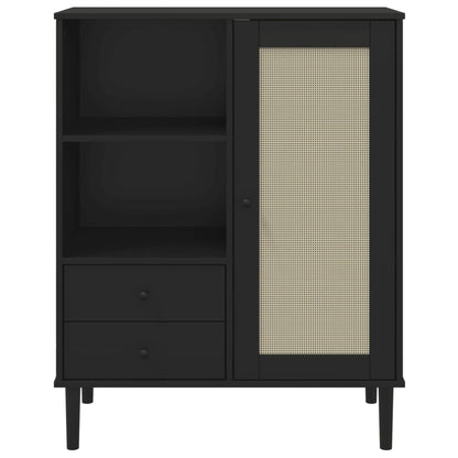 Hoge Kast Senja Rattan-Look 90X40X2 Cm Grenenhout Zwart