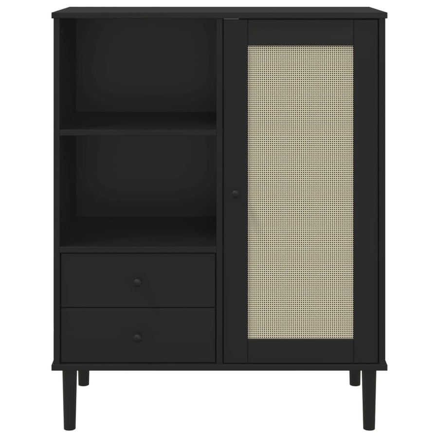 Hoge Kast Senja Rattan-Look 90X40X2 Cm Grenenhout Zwart