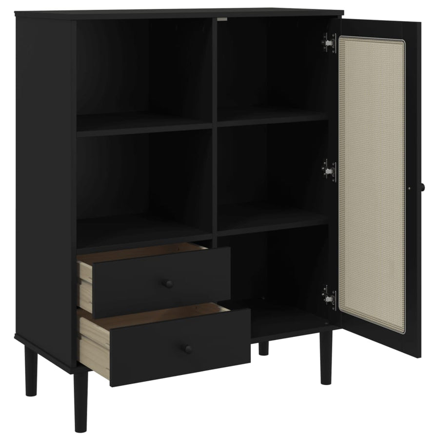 Hoge Kast Senja Rattan-Look 90X40X2 Cm Grenenhout Zwart