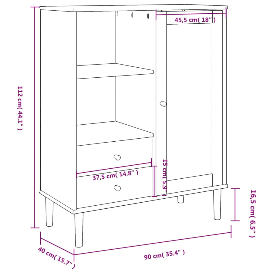 Hoge Kast Senja Rattan-Look 90X40X2 Cm Grenenhout Zwart