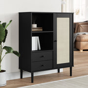 High cabinet SENJA Poly Rattan-look 90x40x112 cm pine wood black