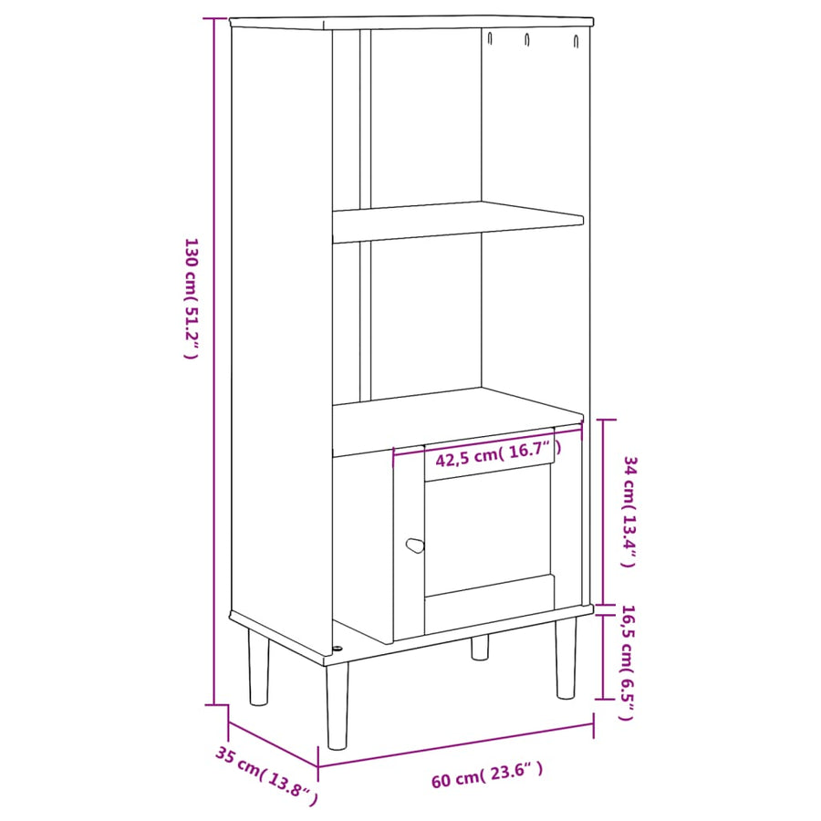 Boekenkast Senja Rattan-Look 60X35X30 Cm Grenenhout Zwart