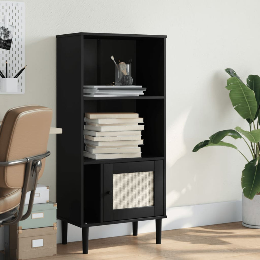 Boekenkast Senja Rattan-Look 60X35X30 Cm Grenenhout Zwart
