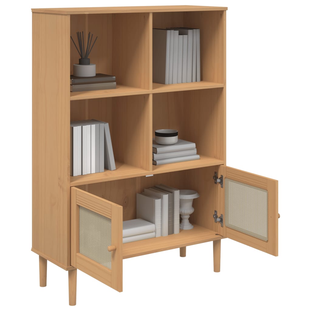 Boekenkast Senja Rattan-Look 90X35X30 Cm Grenenhout Bruin