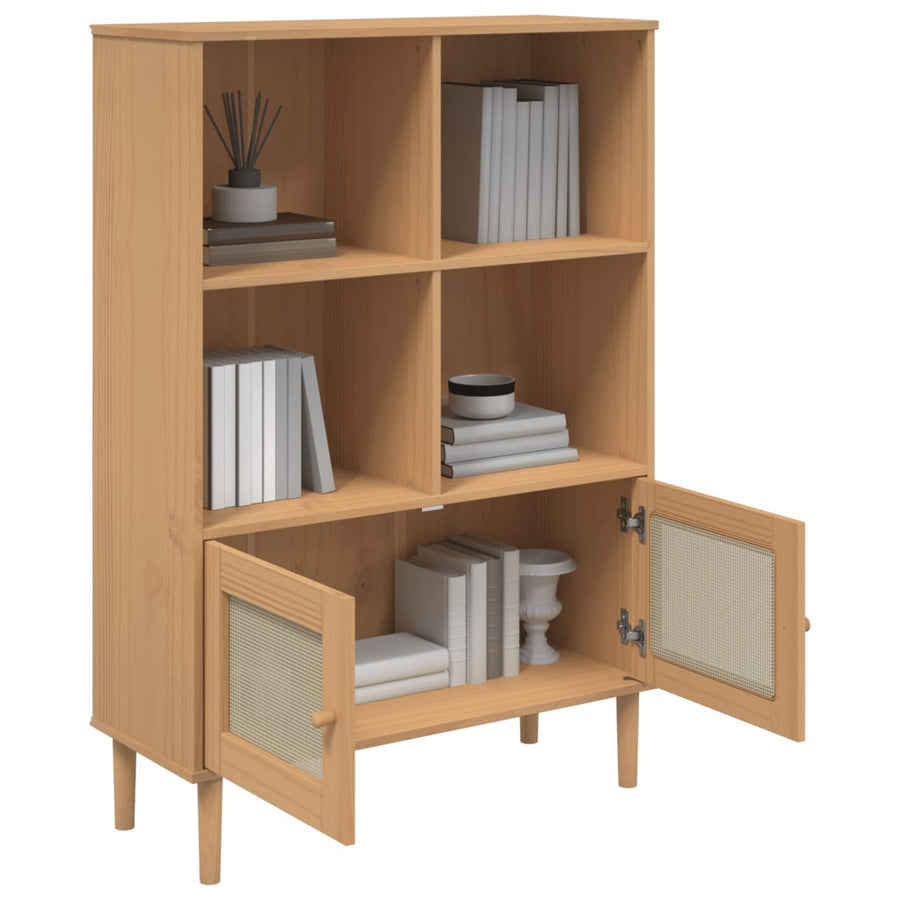 Boekenkast Senja Rattan-Look 90X35X30 Cm Grenenhout Bruin