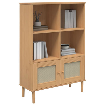 Boekenkast Senja Rattan-Look 90X35X30 Cm Grenenhout Bruin
