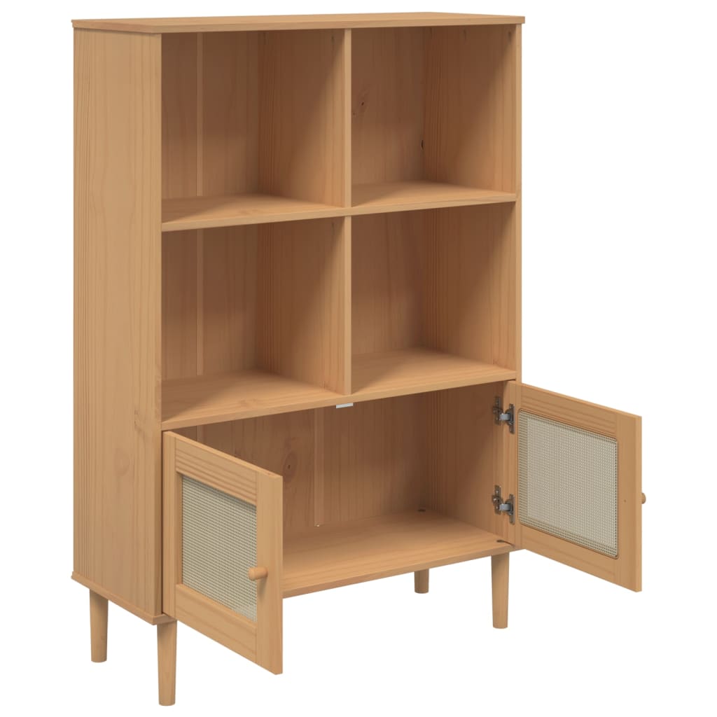 Boekenkast Senja Rattan-Look 90X35X30 Cm Grenenhout Bruin