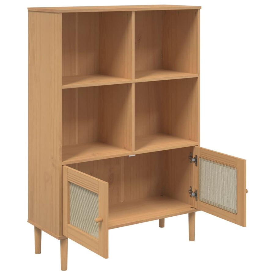 Boekenkast Senja Rattan-Look 90X35X30 Cm Grenenhout Bruin