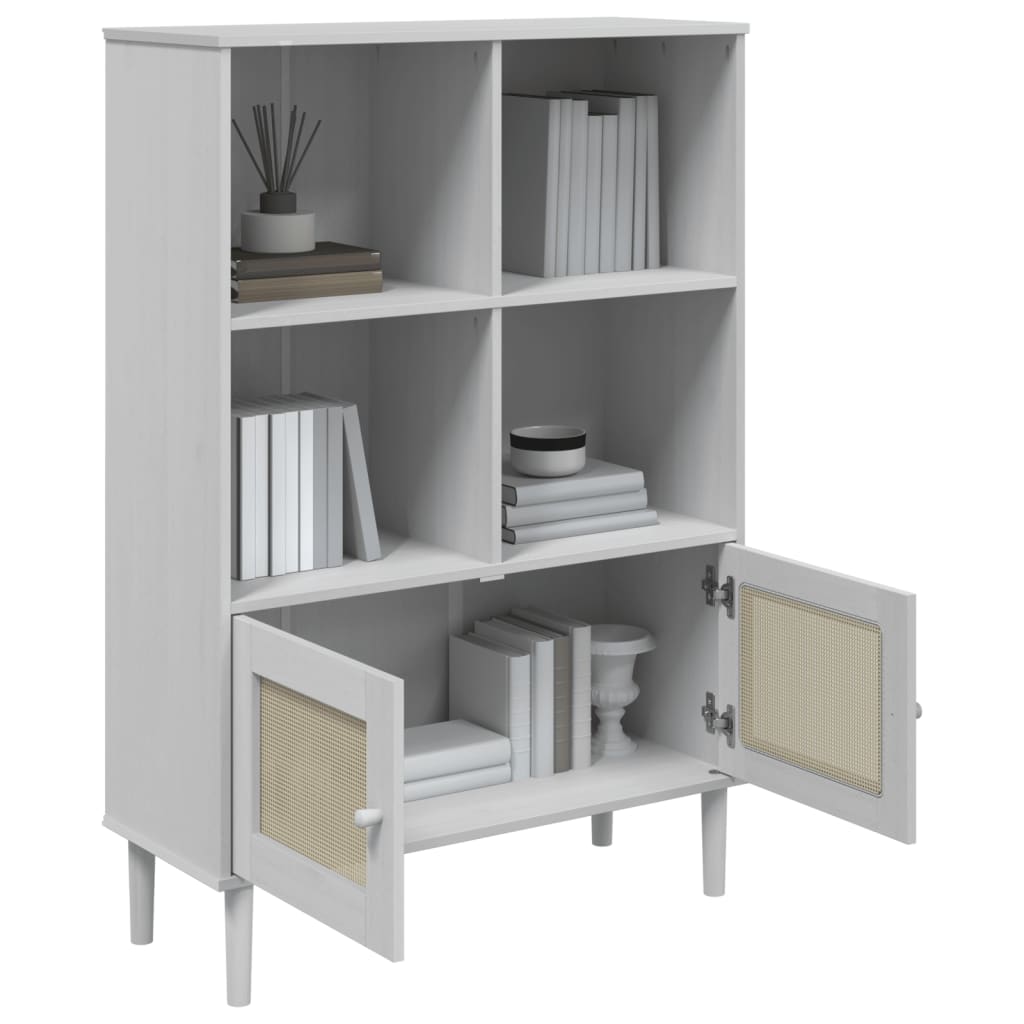 Boekenkast Senja Rattan-Look 90X35X30 Cm Grenenhout Wit