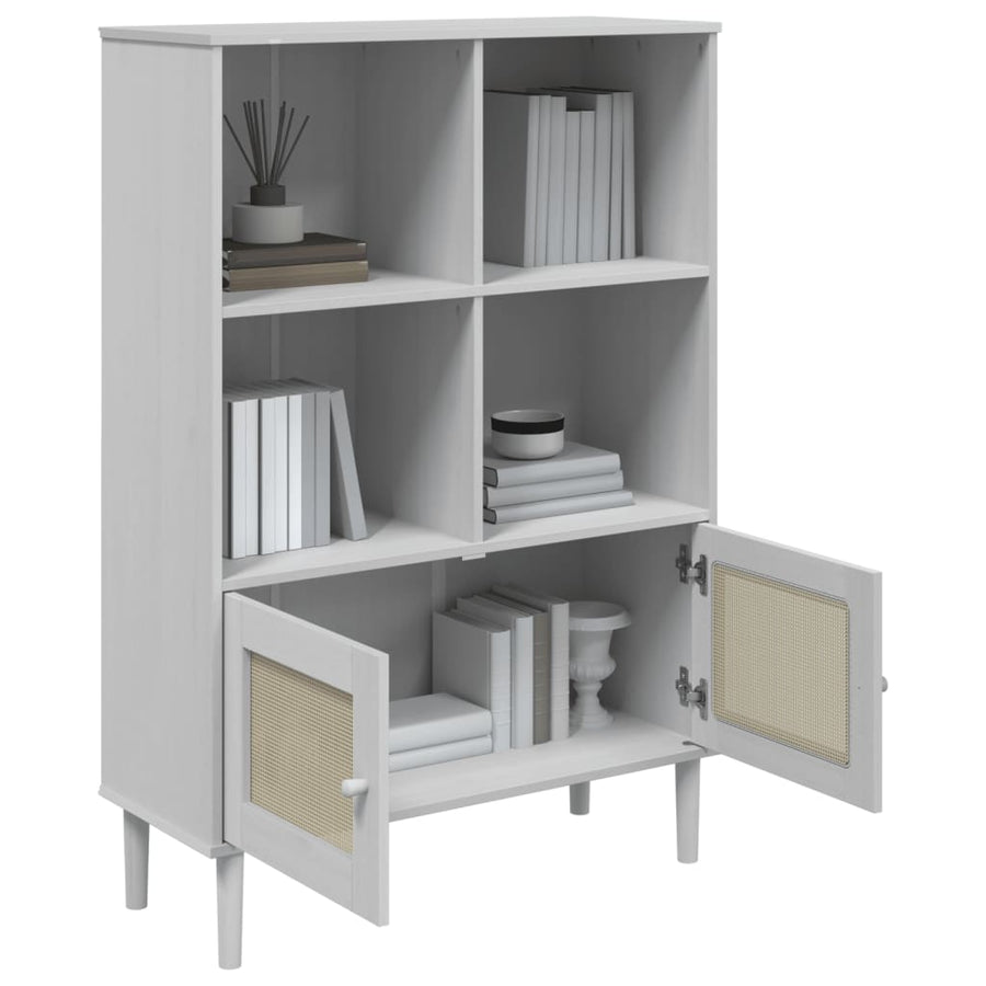 Boekenkast Senja Rattan-Look 90X35X30 Cm Grenenhout Wit